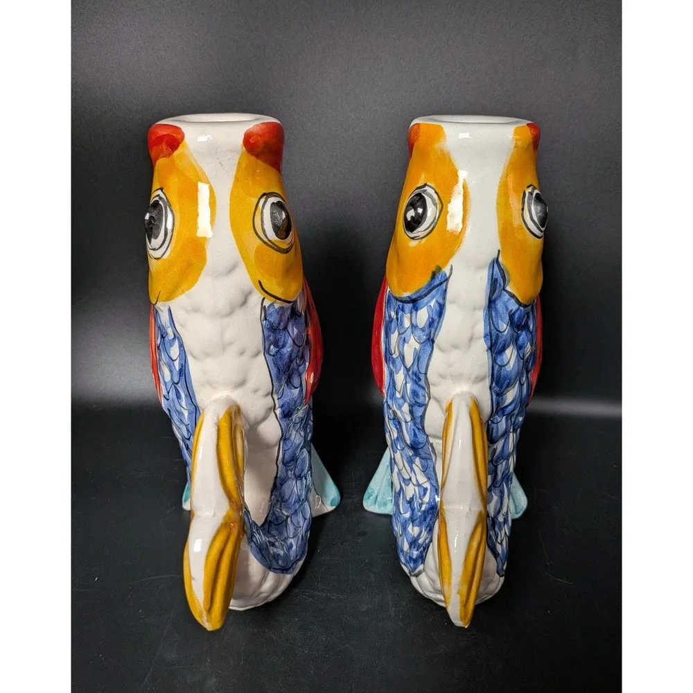 Vintage Italian Potter~Fish Candlestick Holders~Santo Stefano Di Camastra